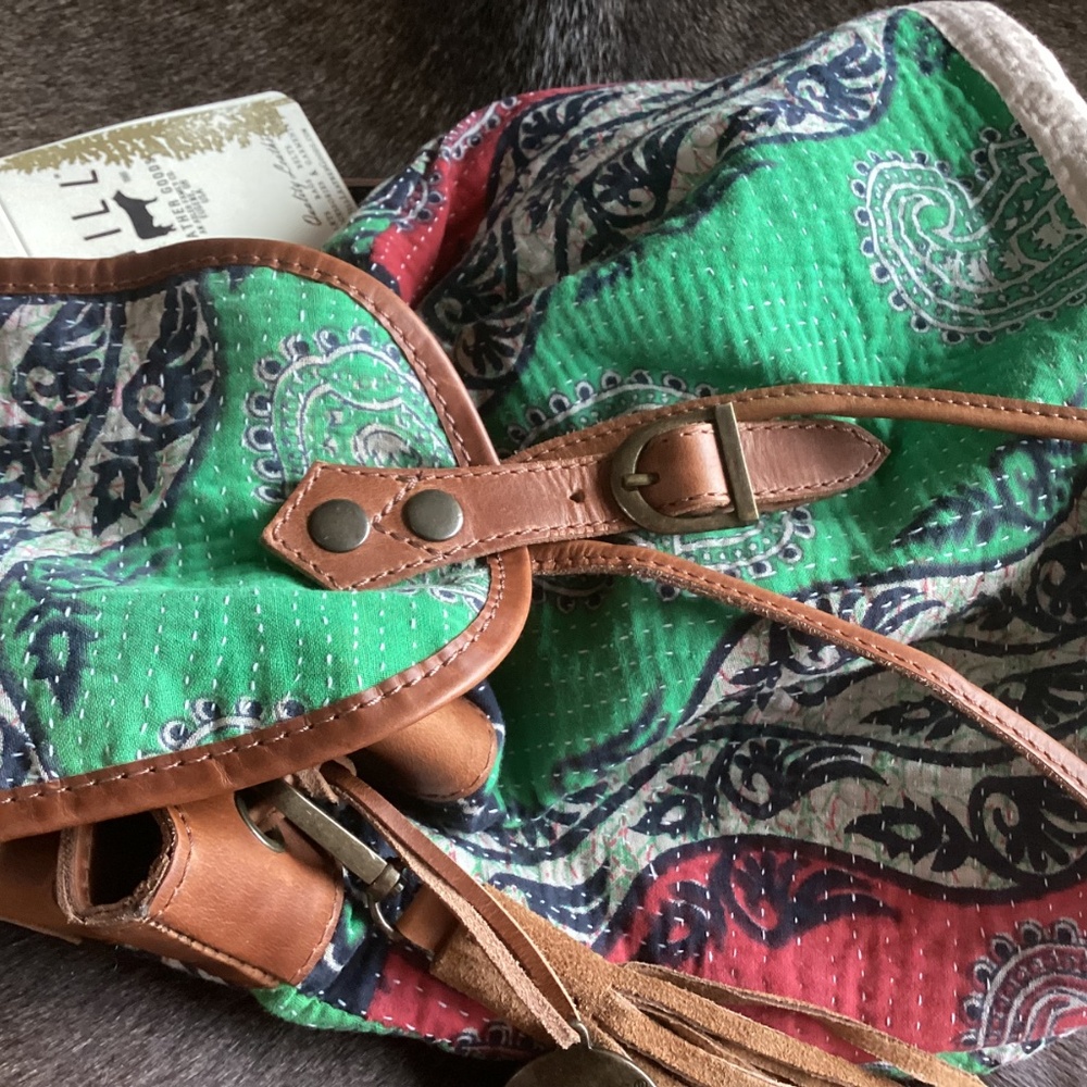 WILL Leather Goods Multi Colored Leather Cross Slouch Gather Drawstring Backpack - Picture 12 of 12